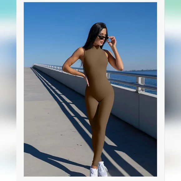 OQQ Sleeveless Brown Jumpsuit - Picture 6 of 8